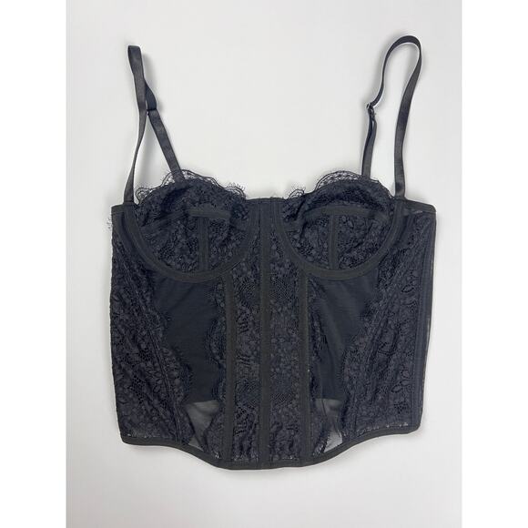 Corset Top Black Lace Sheer Bustier Whimsigoth Lingerie Sexy Vamp Coquette Witch - Picture 1 of 5